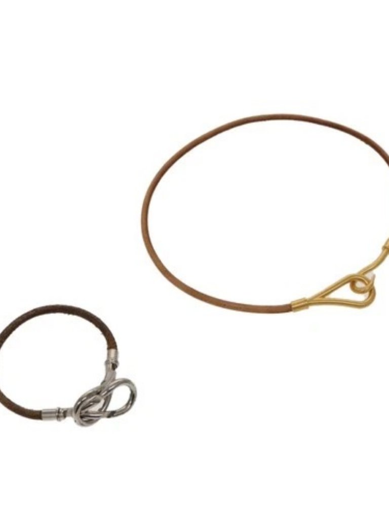 Hermes Bracelet Necklace Leather 2 Set Beige Auth Bs21522